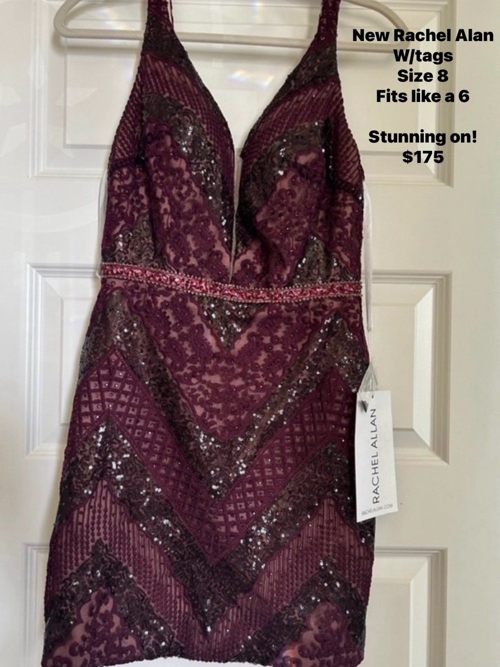 Rachel Allan Plum Sequin Lace V-Neck Mini Dress